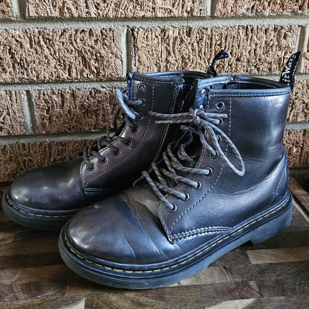 Doc Marten Silver Combat Boots with Zip Side Size 3